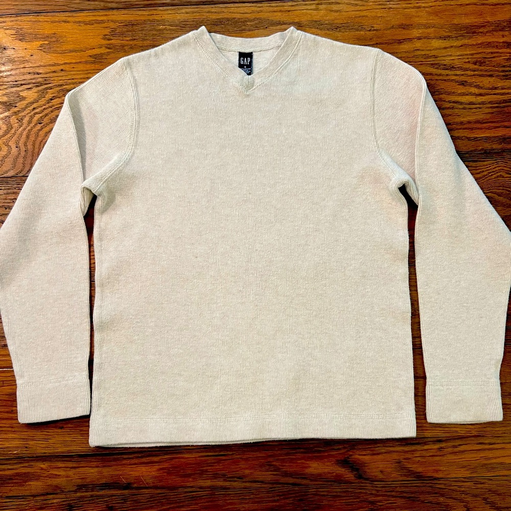 GAP Men's Light Cream V-Neck Knit Sweater